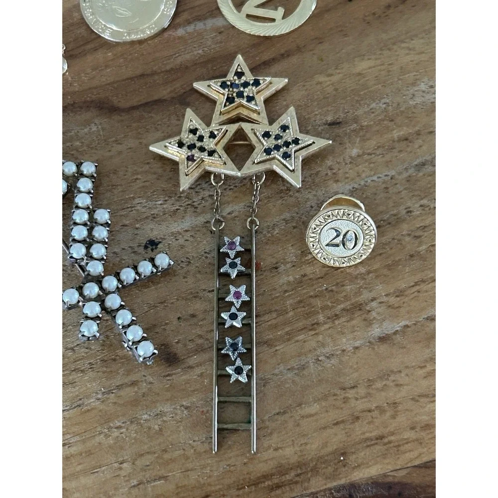 Vintage Mary Kay Consultant Award Ladder Stars Rubies Pins Gold Tone Jewelry Lot